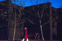 woman in a red coat